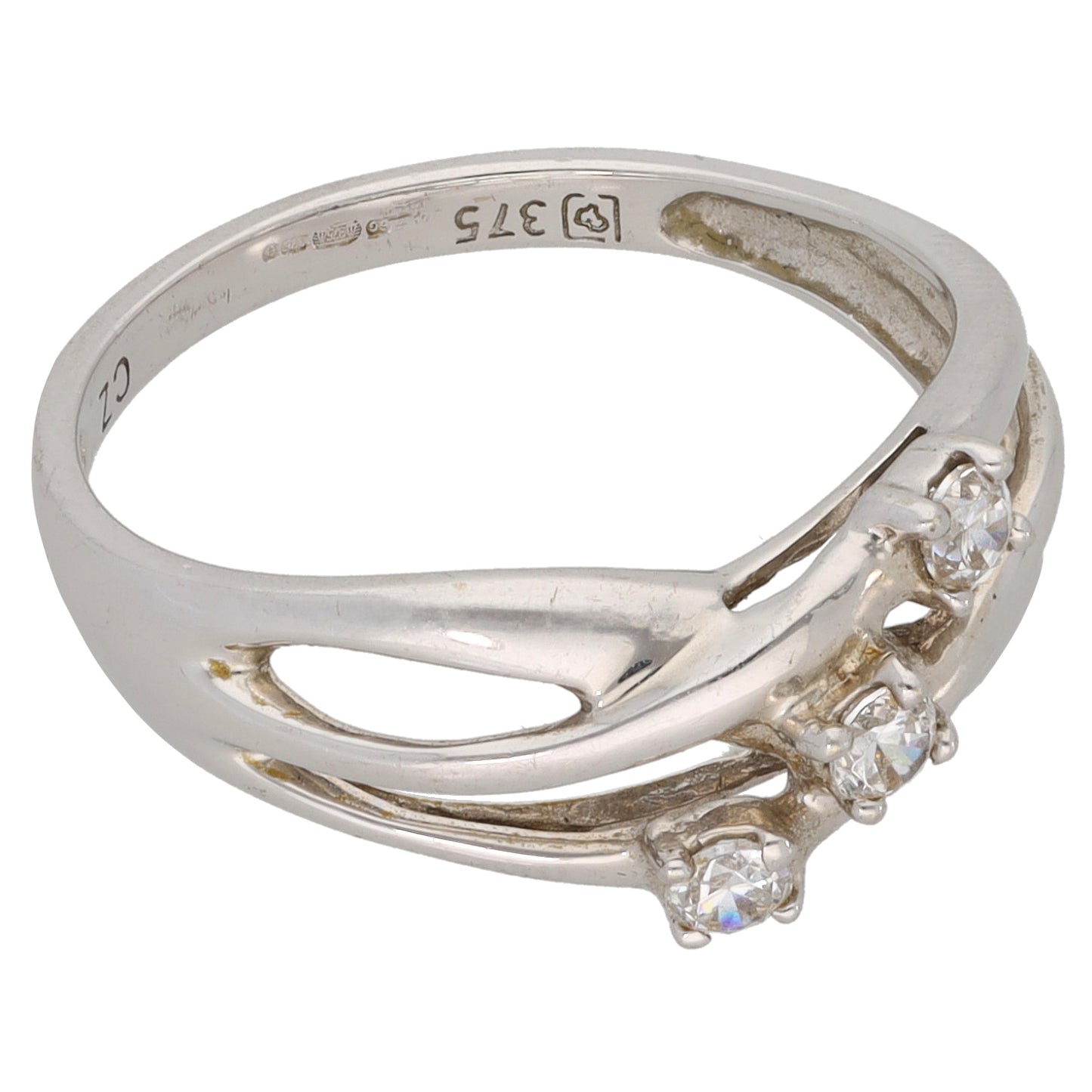 9ct White Gold Cubic Zirconia Trilogy Ring Size N