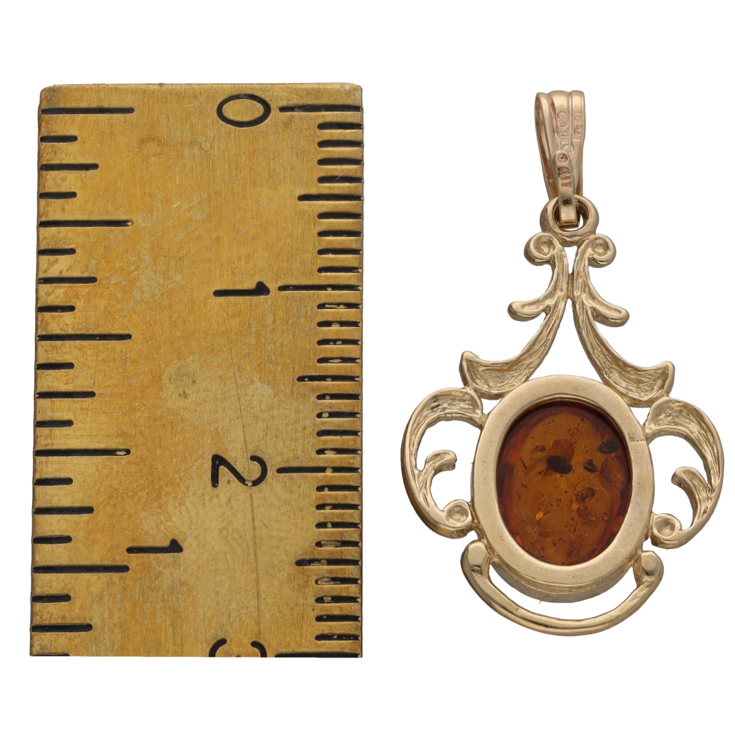 9ct Gold Amber Single Stone Pendant