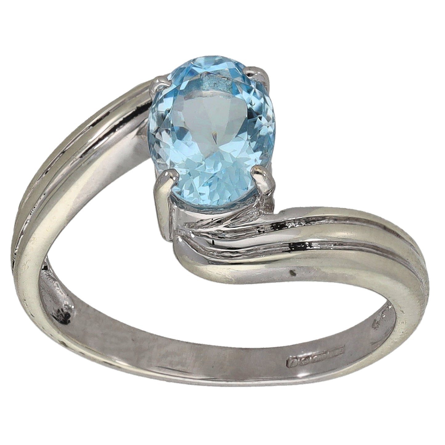 9ct White Gold Aquamarine Single Stone Ring Size N