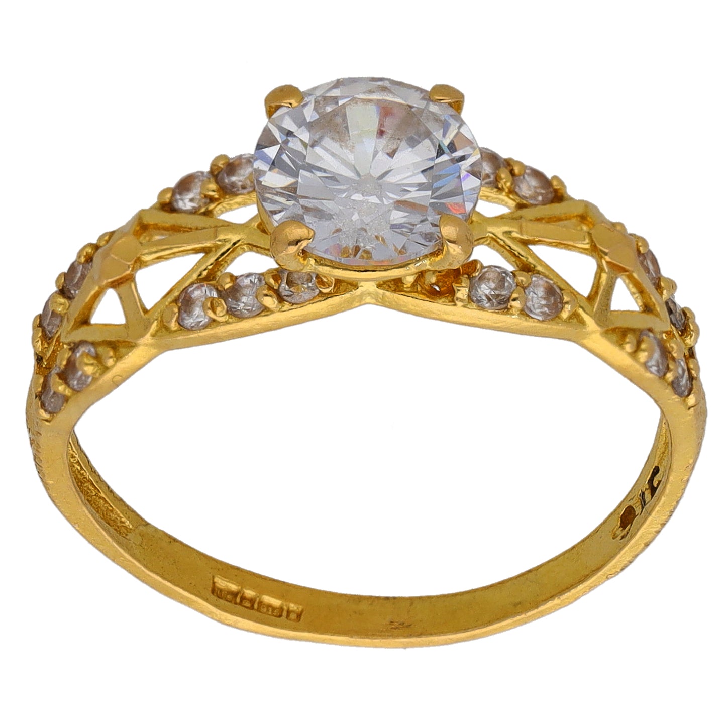 22ct Gold Cubic Zirconia Single Stone Ring With Accents Size Q