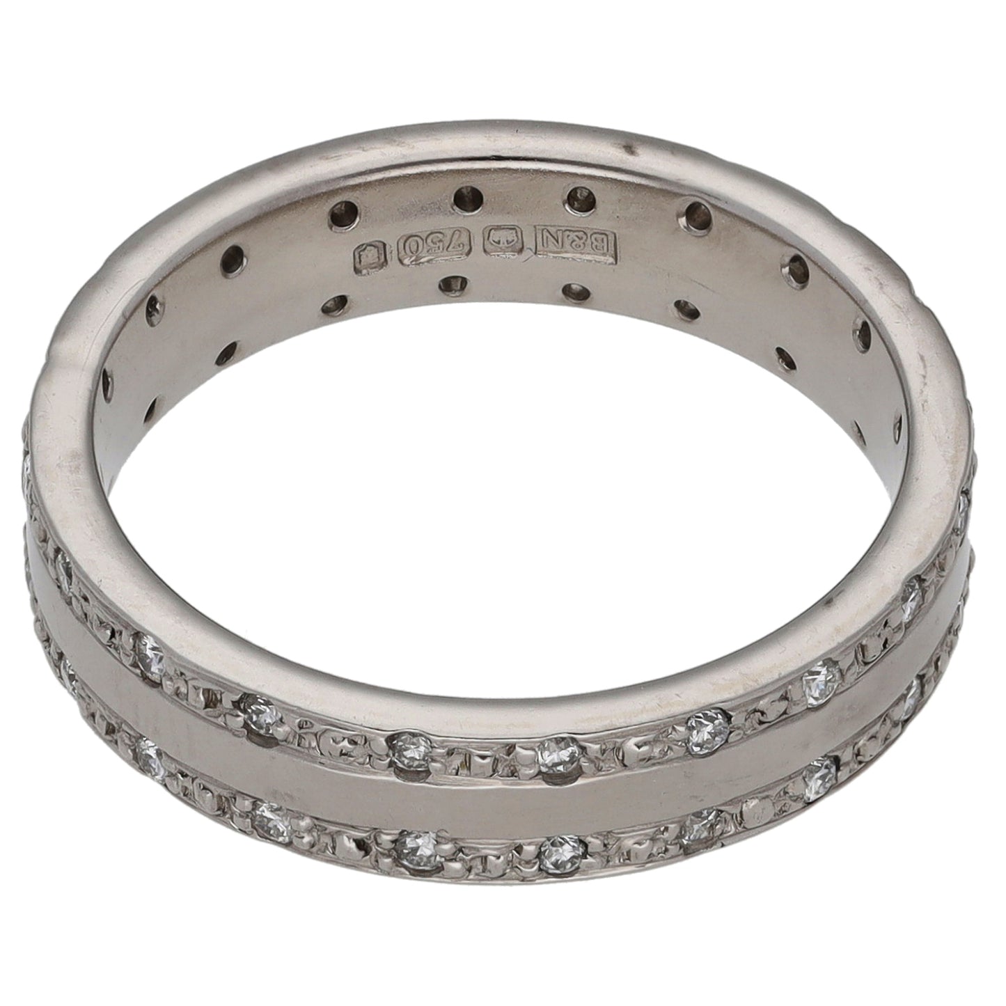 18ct White Gold 0.20ct Diamond Patterned Wedding Ring Size N