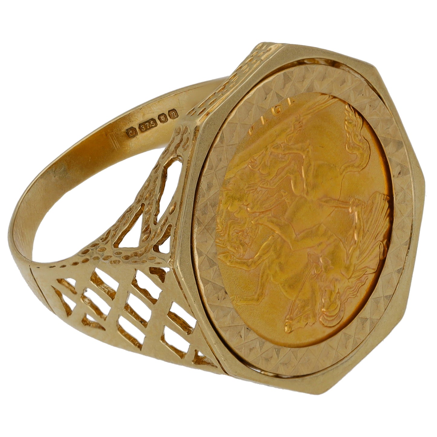 9ct Gold Half Sovereign Coin Ring Size T