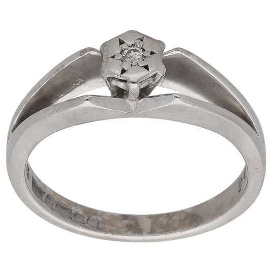 9ct White Gold 0.02ct Diamond Solitaire Ring Size L