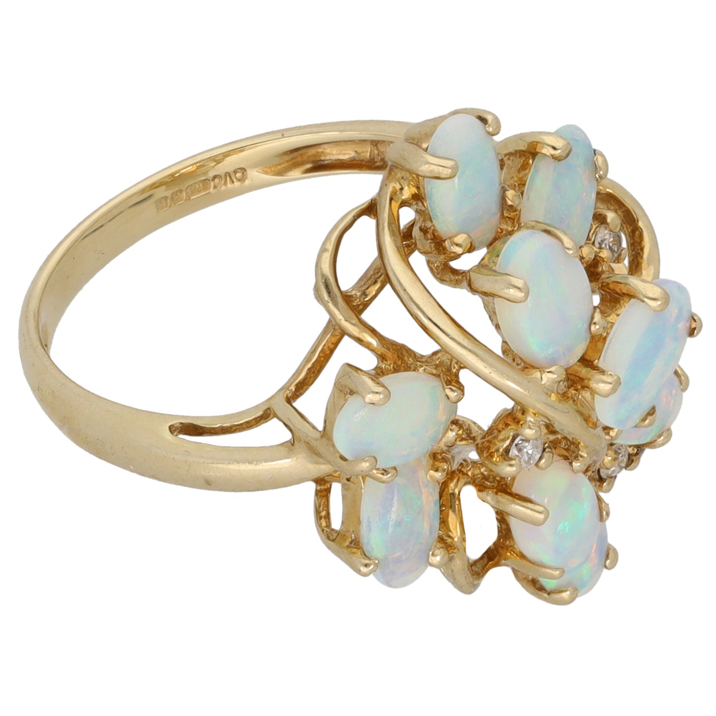 9ct Gold Opal & 0.03ct Diamond Dress/Cocktail Ring Size K