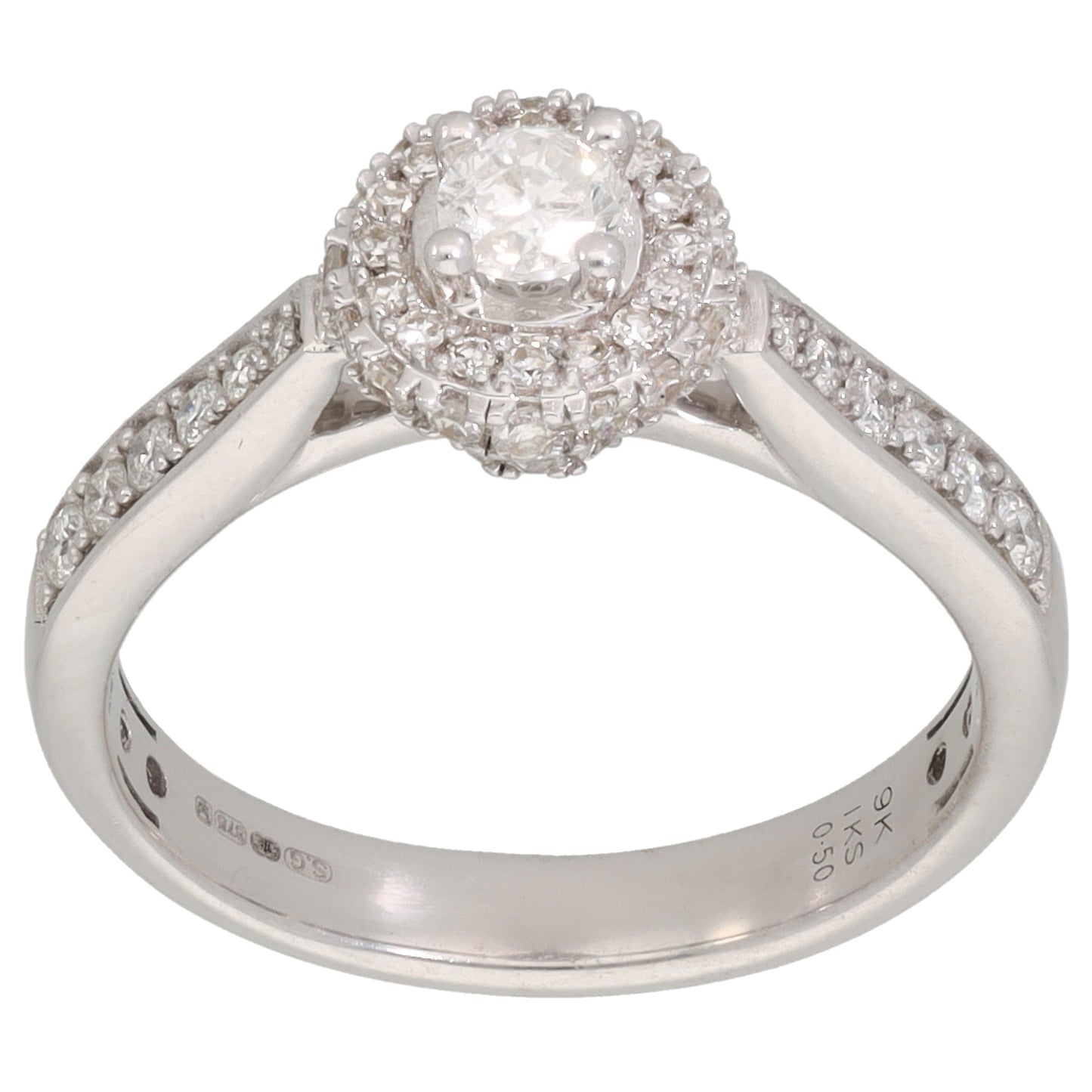 9ct White Gold 0.50ct Diamond Cluster Ring Size L