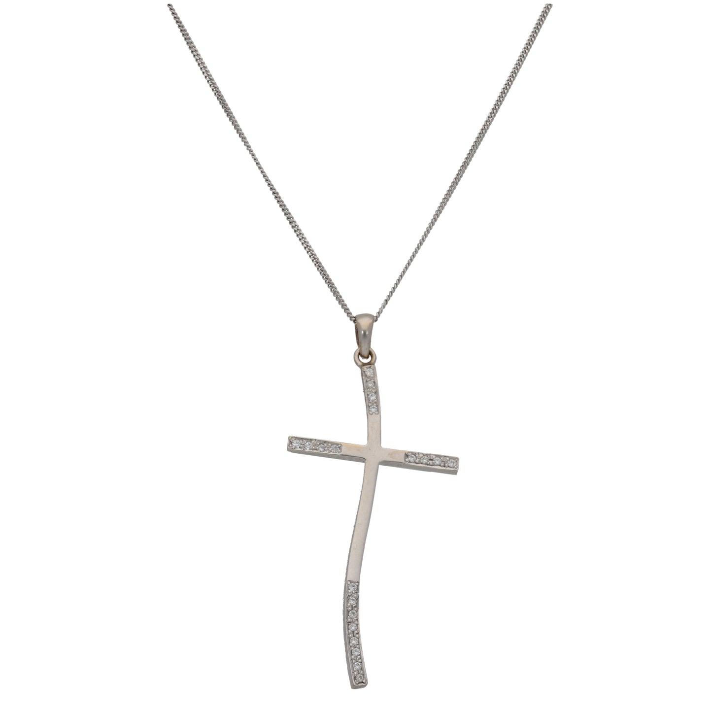 18ct White Gold Cubic Zirconia Cross Pendant With Chain