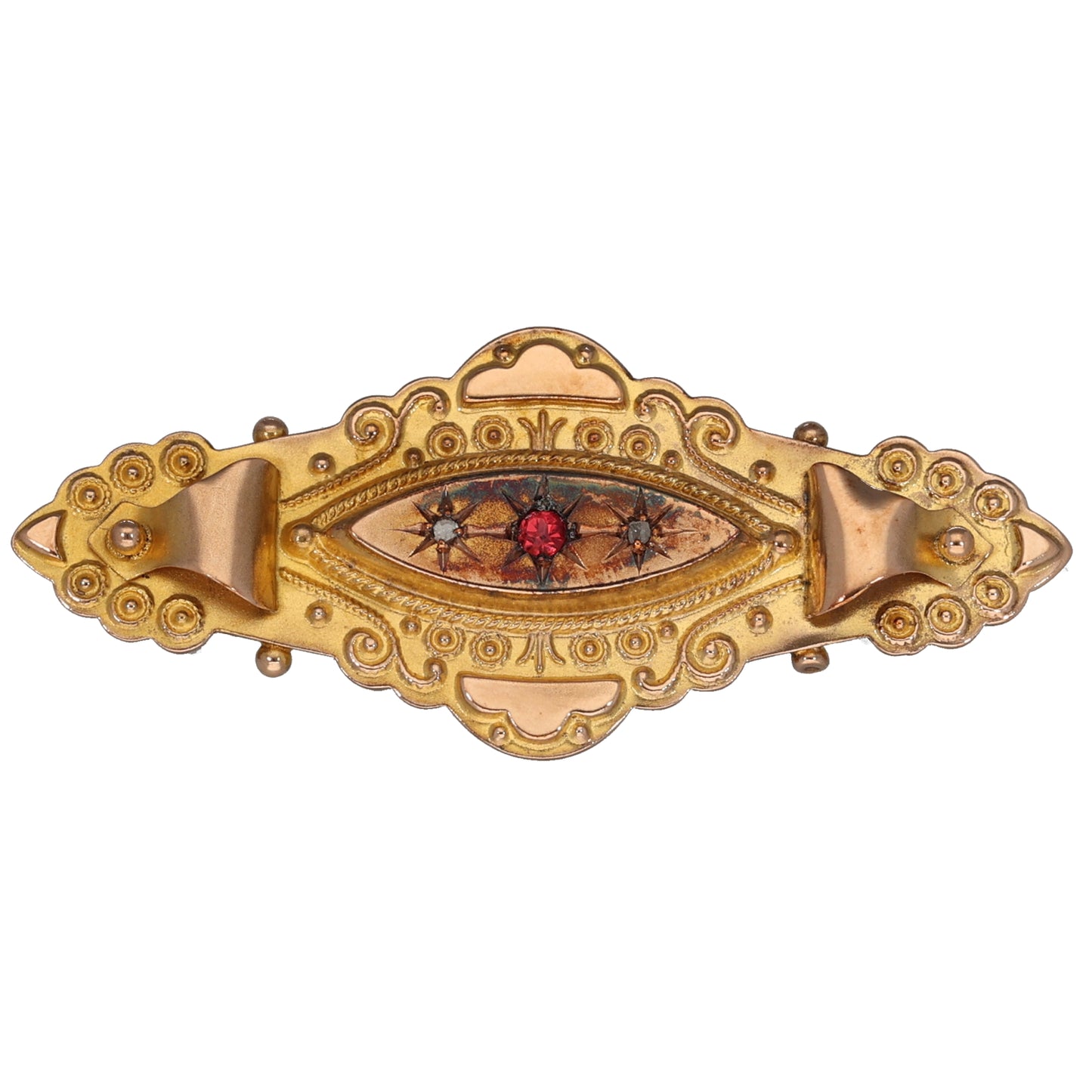 9ct Gold 0.02ct Diamond & Spinel Bar Brooch