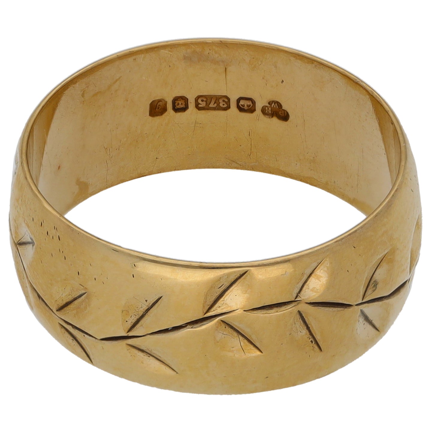 9ct Gold Patterned Wedding Ring Size M