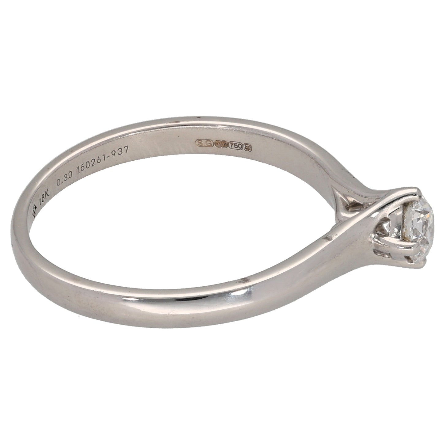 18ct White Gold 0.30ct Diamond Solitaire Ring Size P