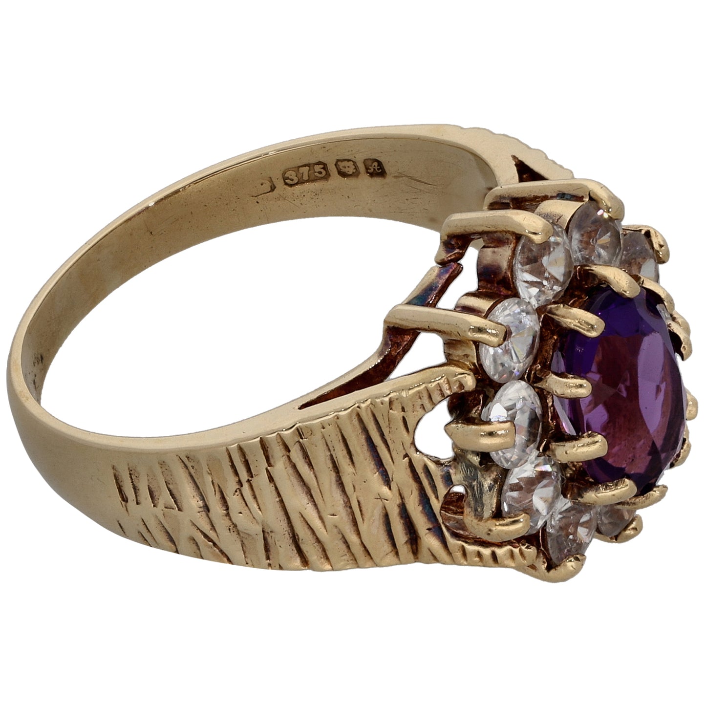 9ct Gold Amethyst & Cubic Zirconia Dress/Cocktail Ring Size O