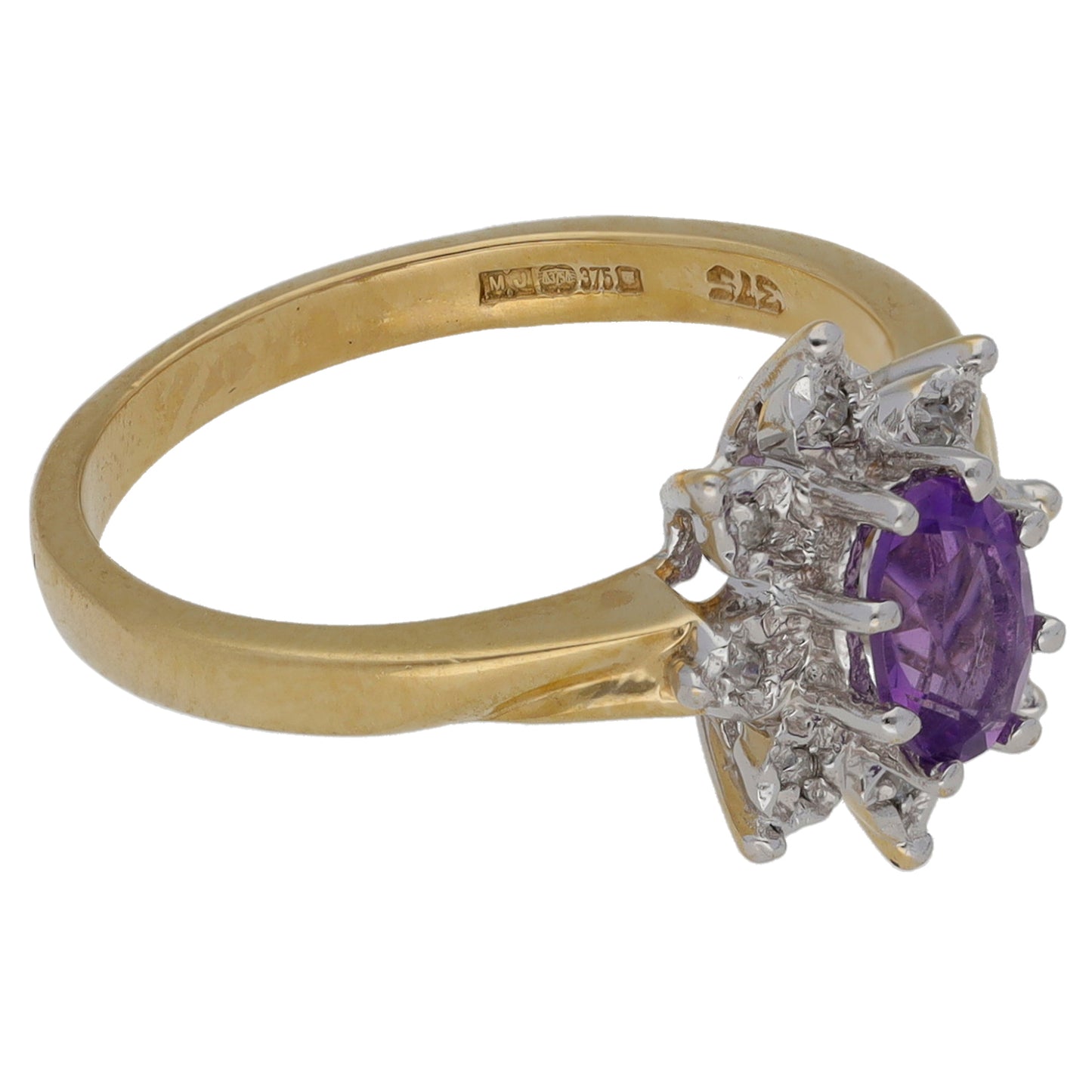 9ct Gold Amethyst & 0.04ct Diamond Dress/Cocktail Ring Size M