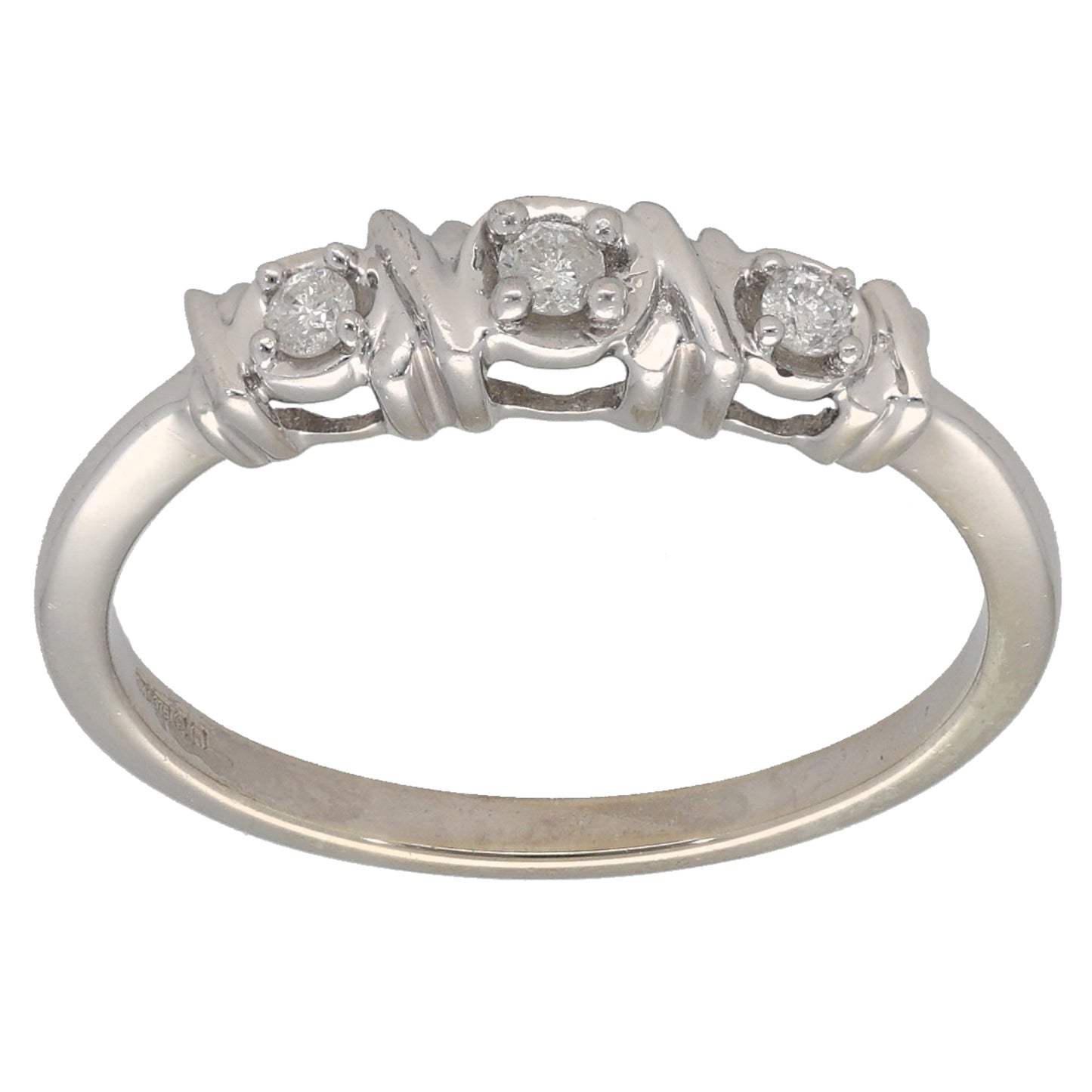 9ct White Gold 0.07ct Diamond Trilogy Ring Size N