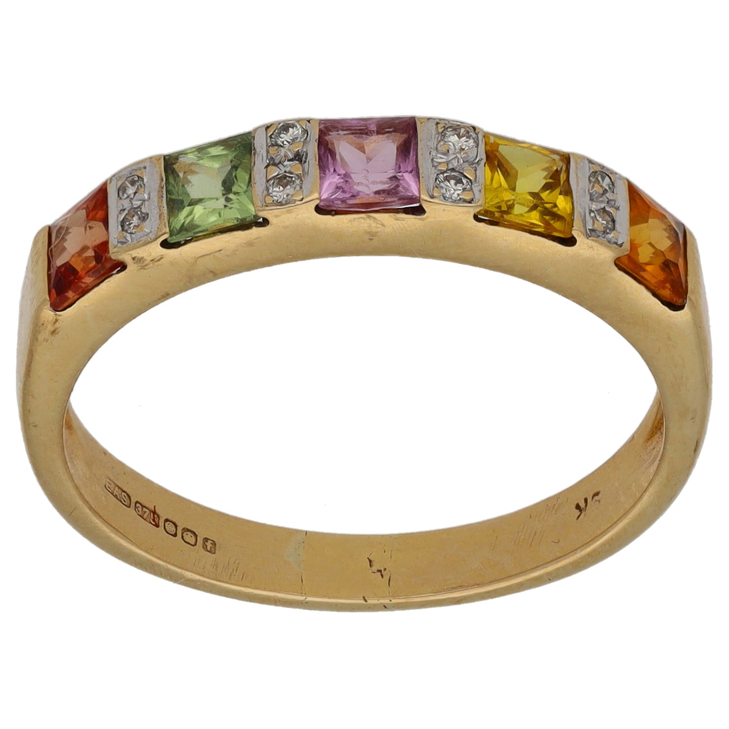 9ct Gold 0.04ct Diamond & Multi-Coloured Sapphire Half Eternity Ring Size O