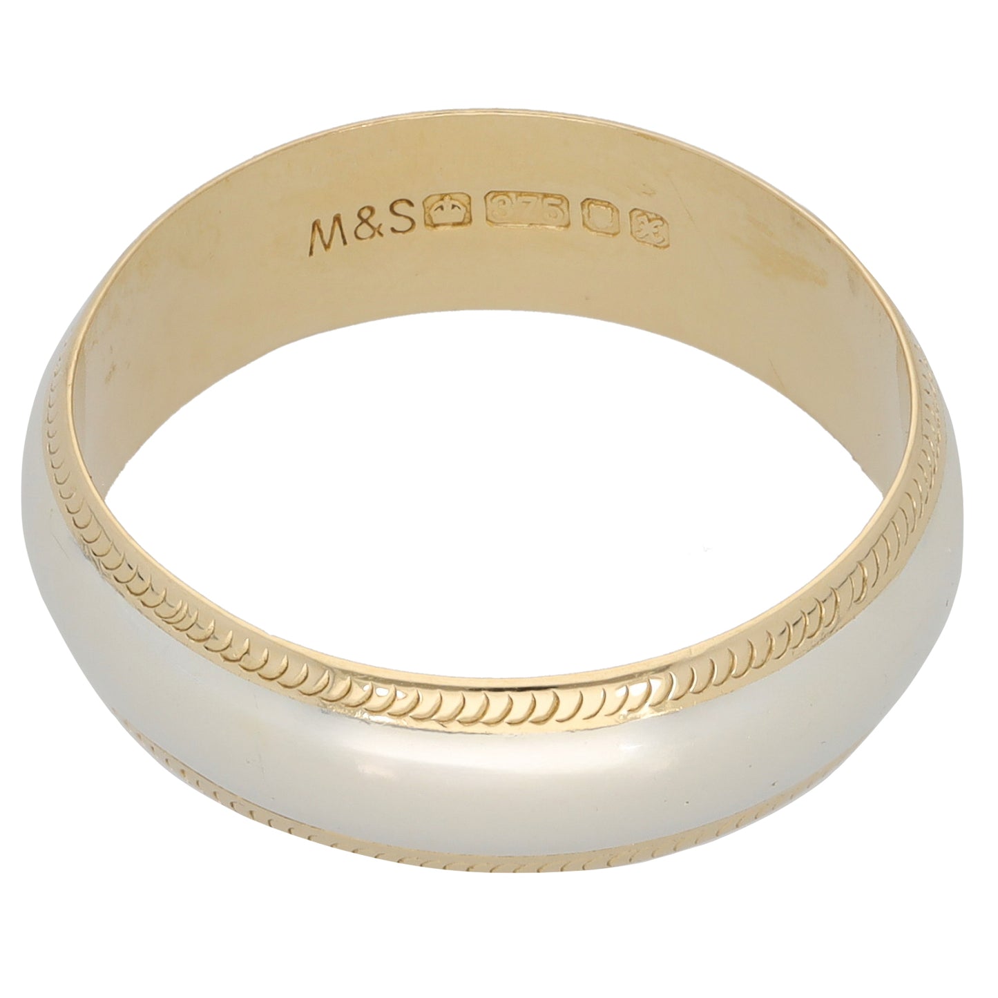 9ct Bi-Colour Gold Patterned Wedding Ring Size T