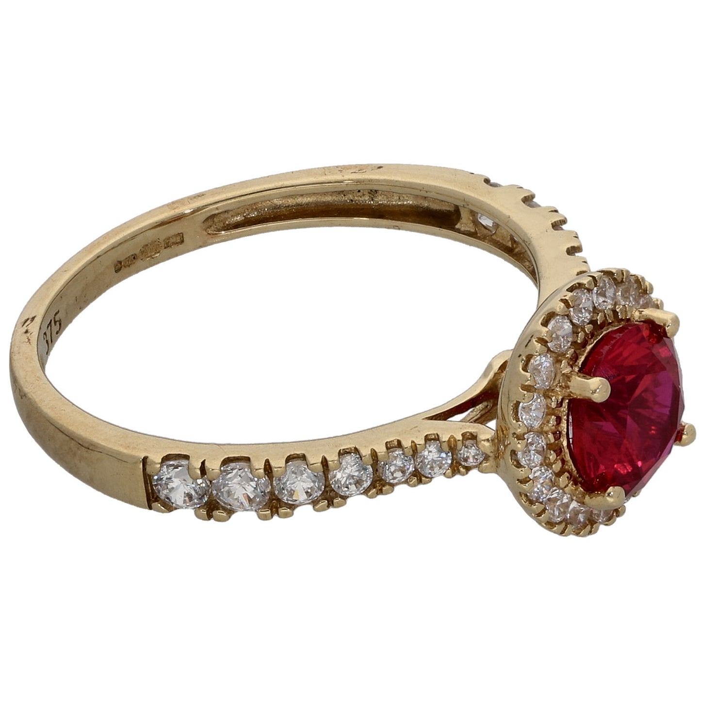 9ct Gold Man Made Ruby & Cubic Zirconia Halo Ring Size N