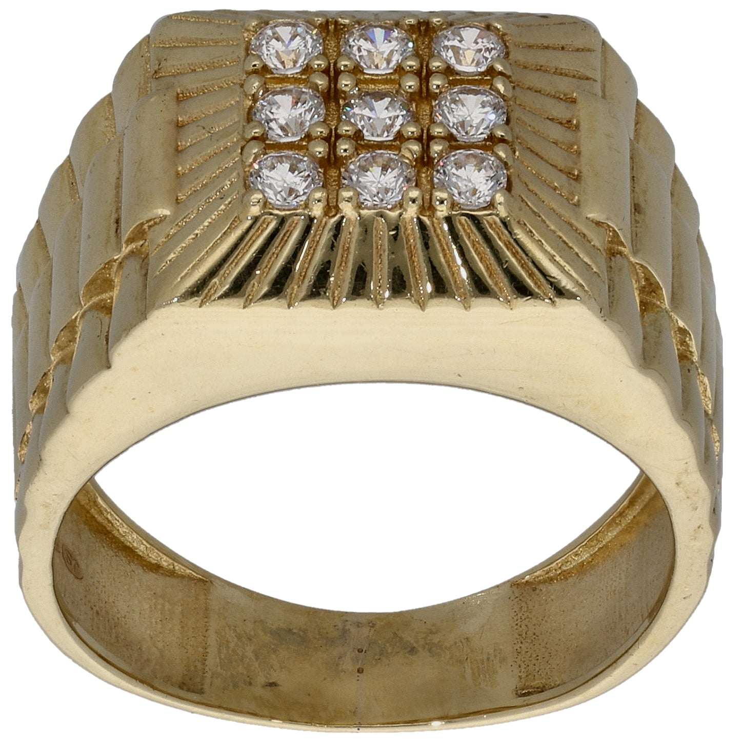 9ct Gold Cubic Zirconia Patterned Signet Ring Size O