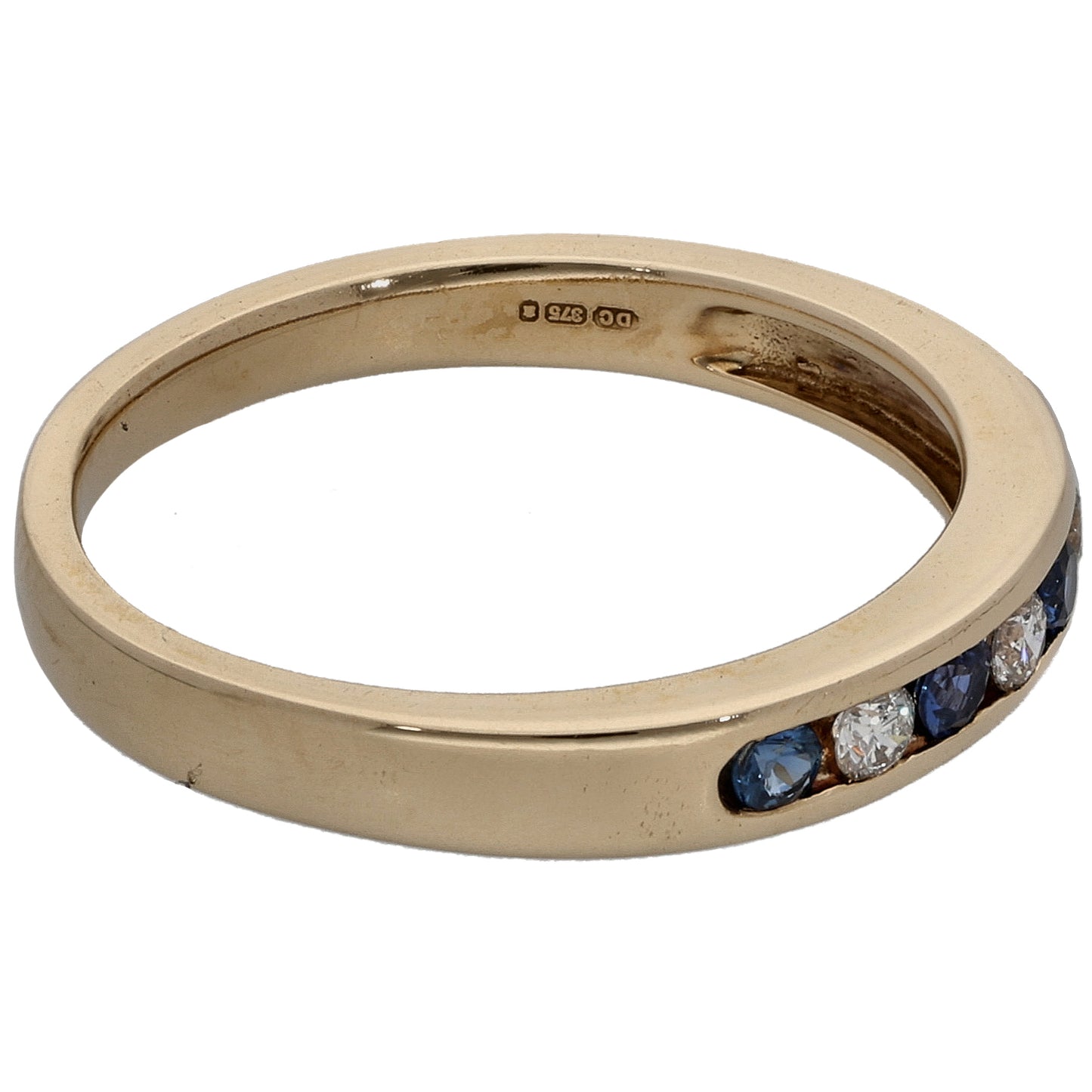 9ct Gold 0.12ct Diamond & Sapphire Half Eternity Ring Size M