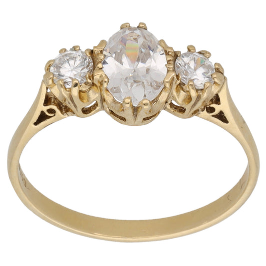 9ct Gold Cubic Zirconia Trilogy Ring Size L