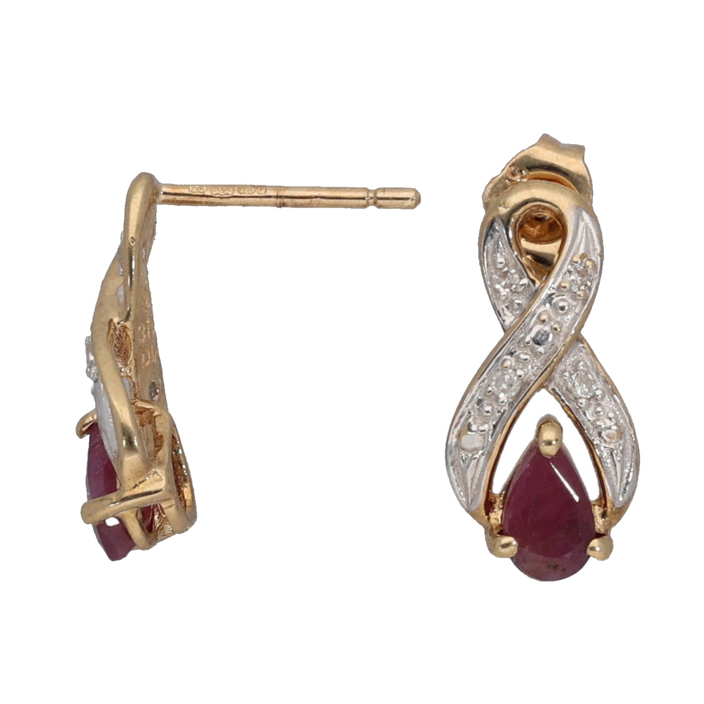 9ct Gold Ruby & 0.04ct Diamond Drop Earrings