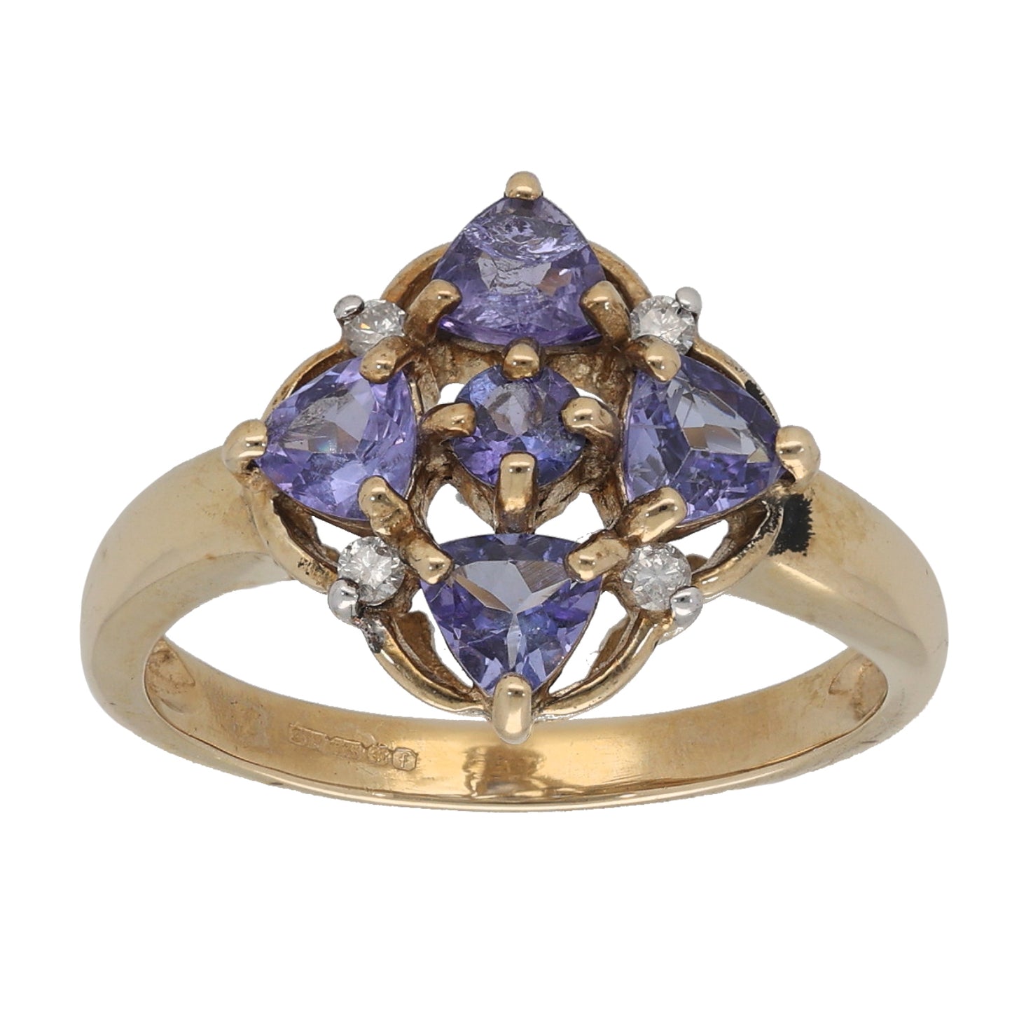 9ct Gold Tanzanite & 0.04ct Diamond Dress/Cocktail Ring Size N