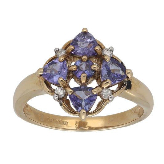 9ct Gold Tanzanite & 0.04ct Diamond Dress/Cocktail Ring Size N