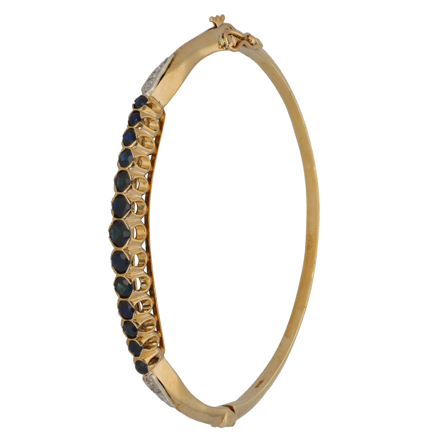 9ct Gold Sapphire & 0.06ct Diamond Hinged/Clasp Bangle