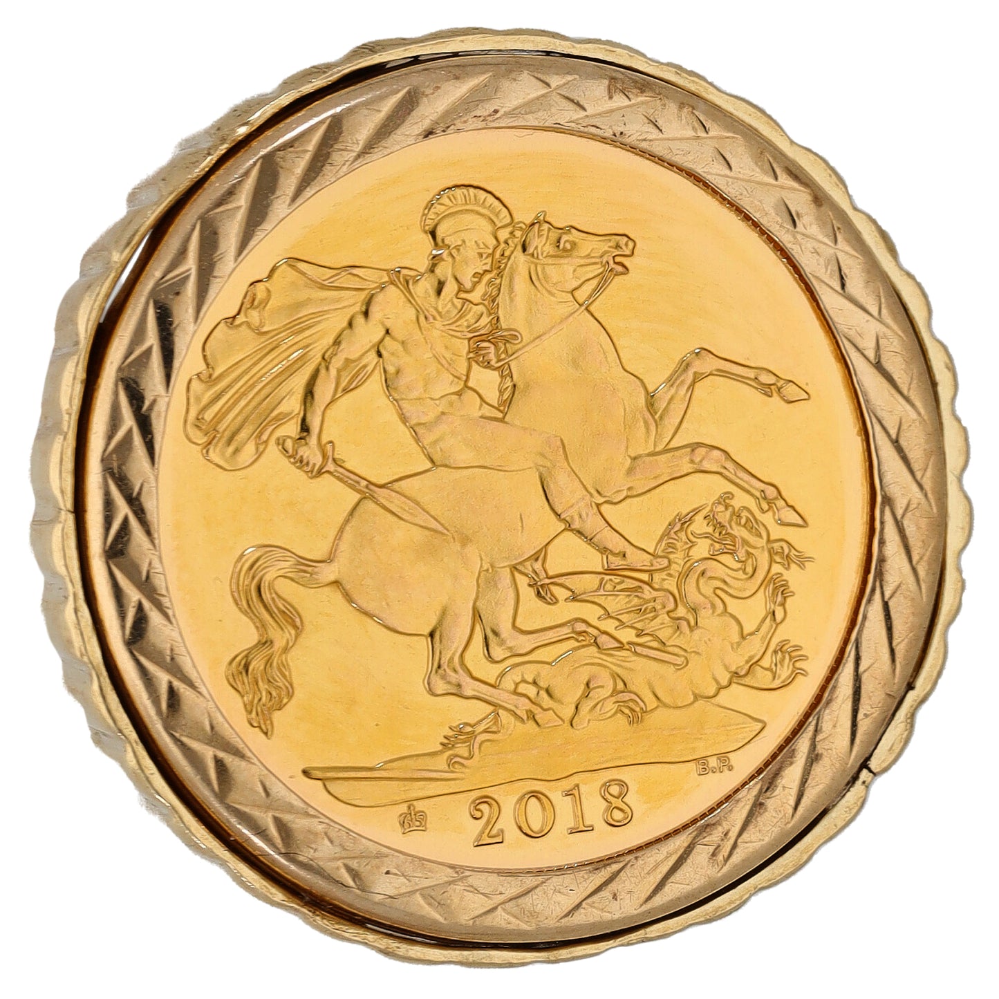 9ct Gold Full Sovereign Coin Ring Size O