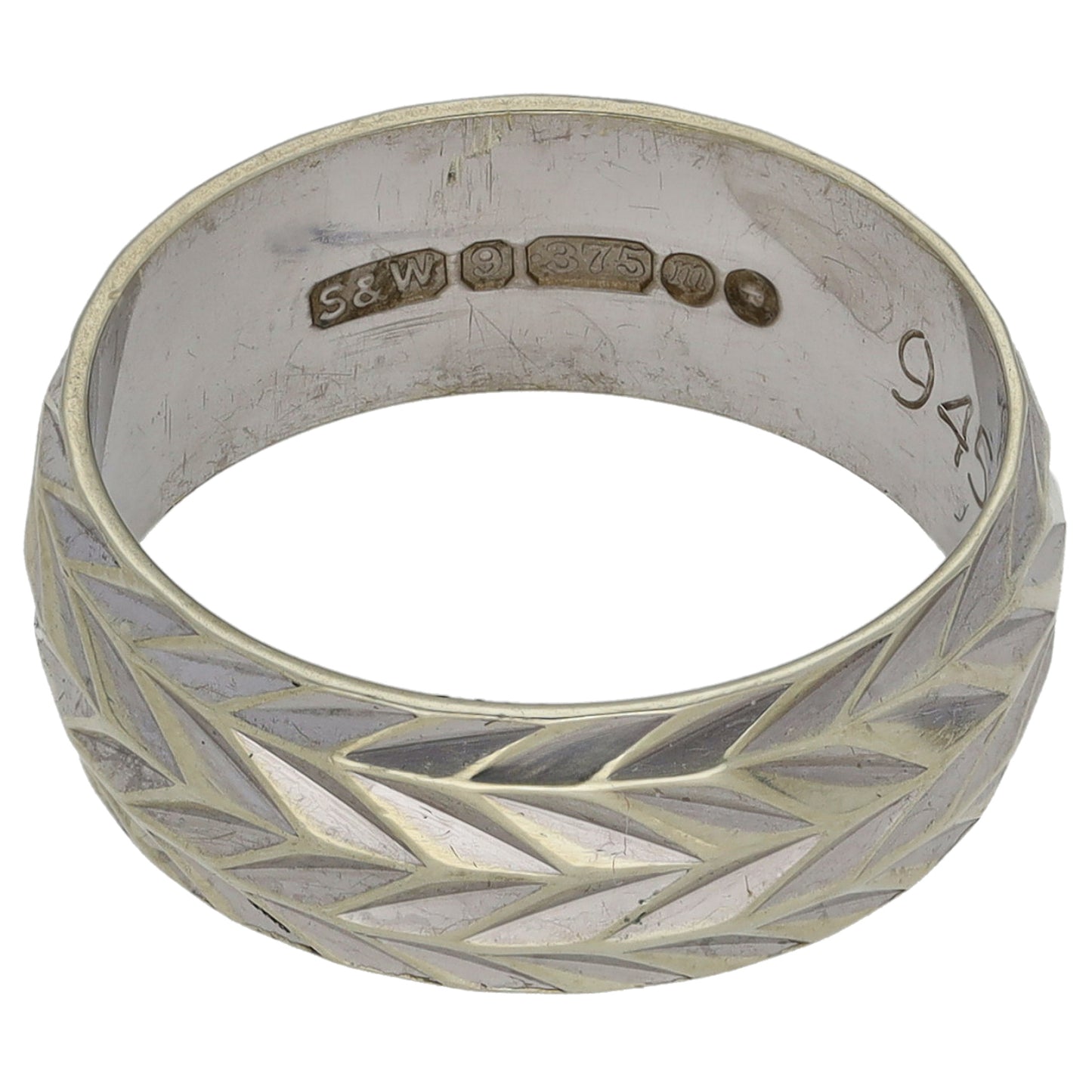 9ct White Gold Patterned Wedding Ring Size K