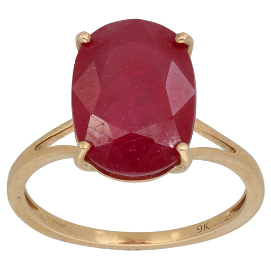 9ct Gold Glass Filled Ruby Single Stone Ring Size Q