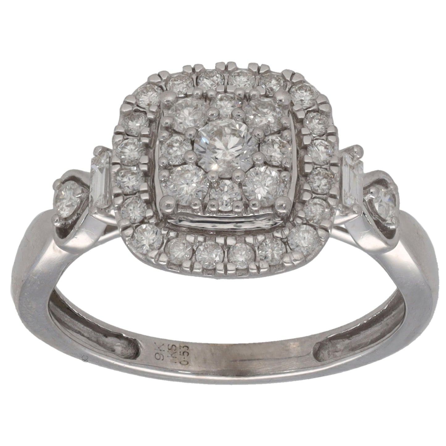 9ct White Gold 0.53ct Diamond Dress/Cocktail Ring Size M