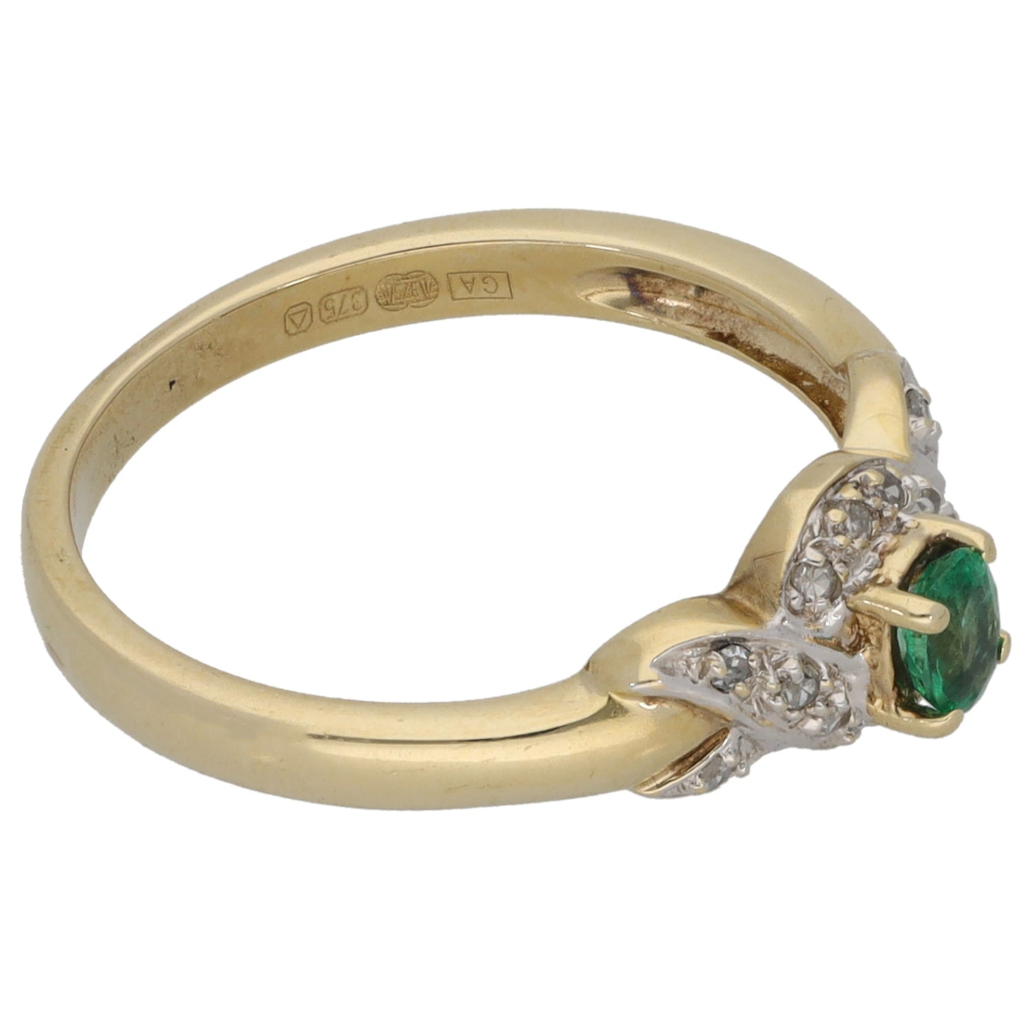 9ct Gold Emerald & 0.07ct Round Diamond Dress/Cocktail Ring Size O