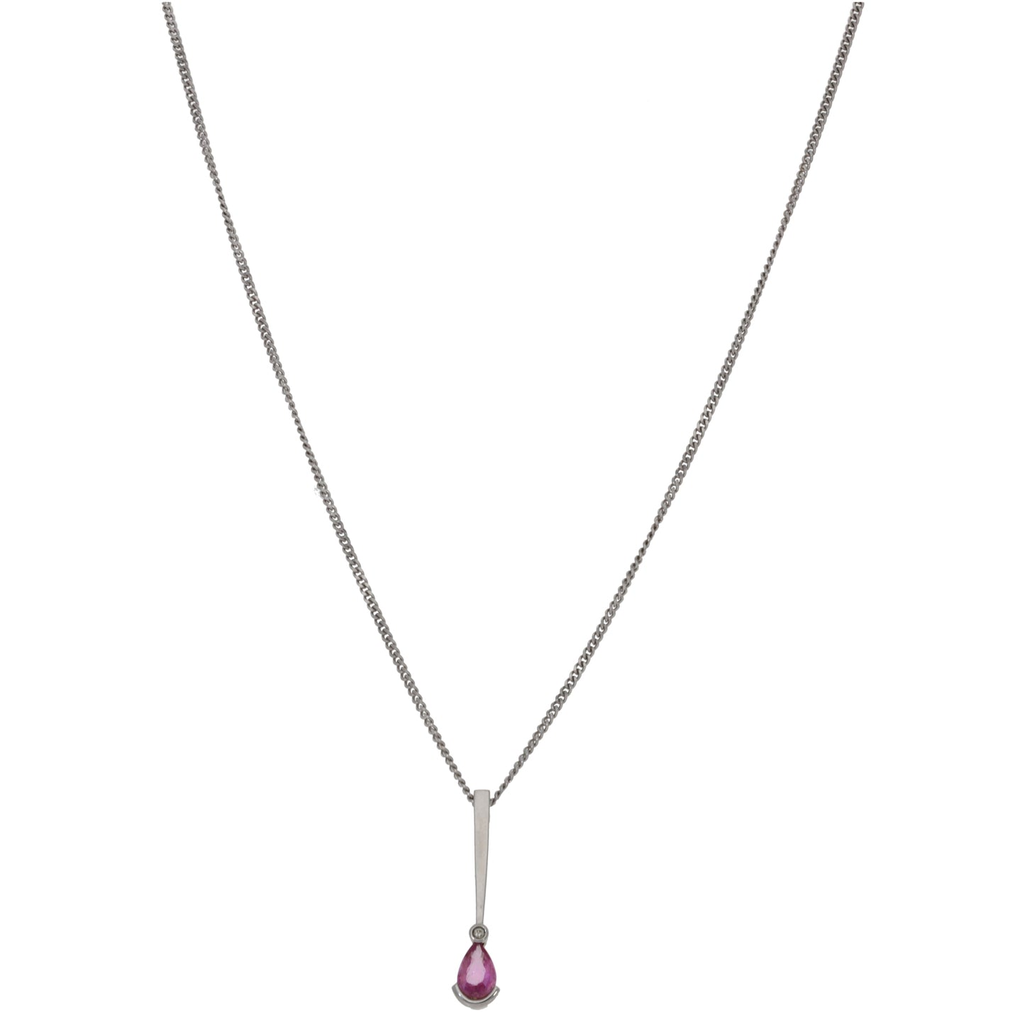 9ct White Gold Sapphire & 0.01ct Diamond Dress/Cocktail Pendant With Chain