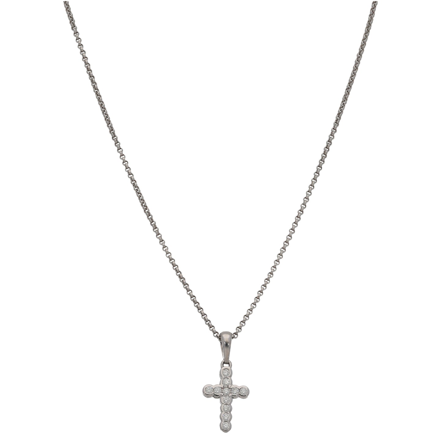 18ct White Gold 0.03ct Diamond Cross Pendant With Chain