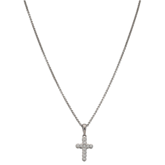 18ct White Gold 0.03ct Diamond Cross Pendant With Chain