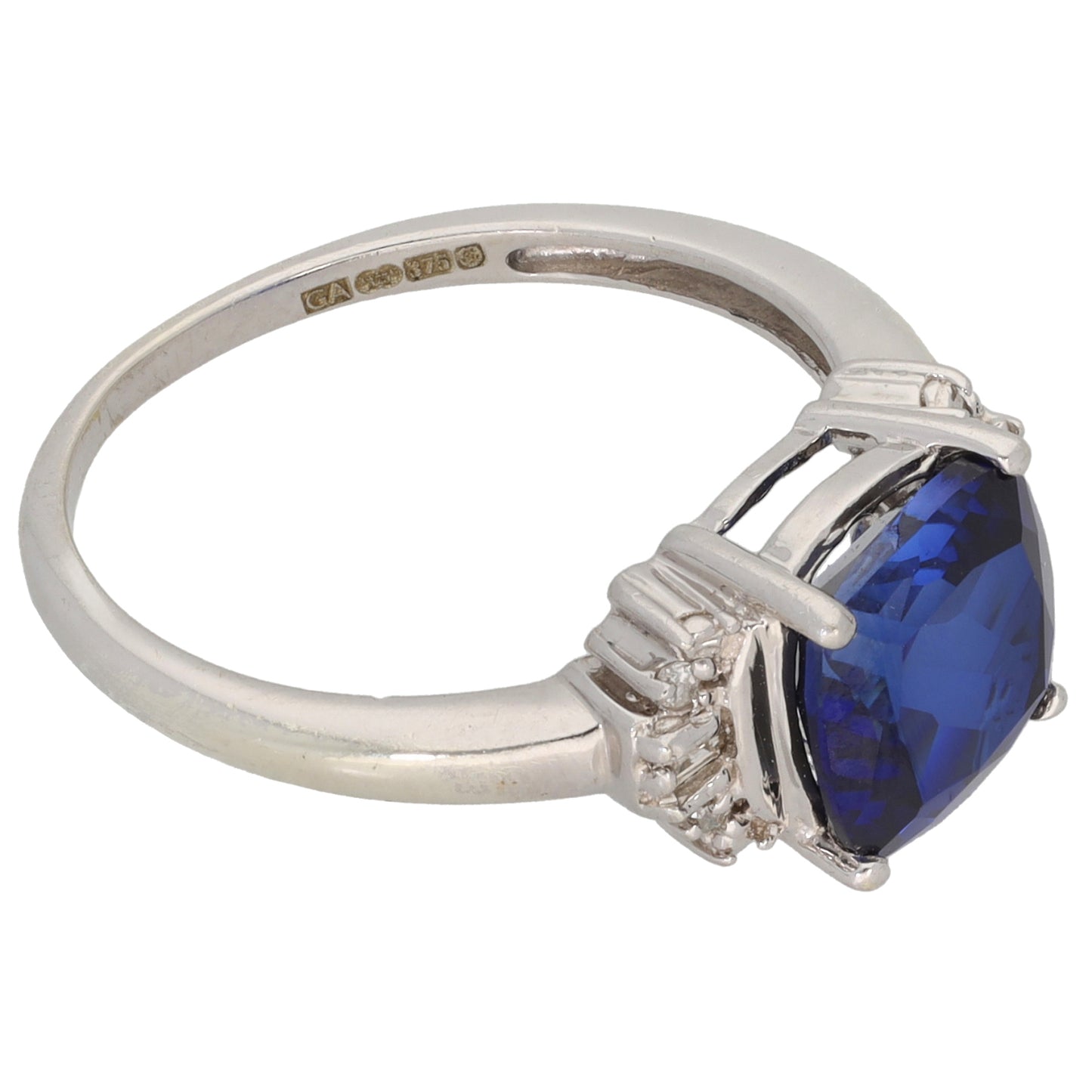 9ct White Gold Man Made Sapphire & 0.40ct Diamond Dress/Cocktail Ring Size N