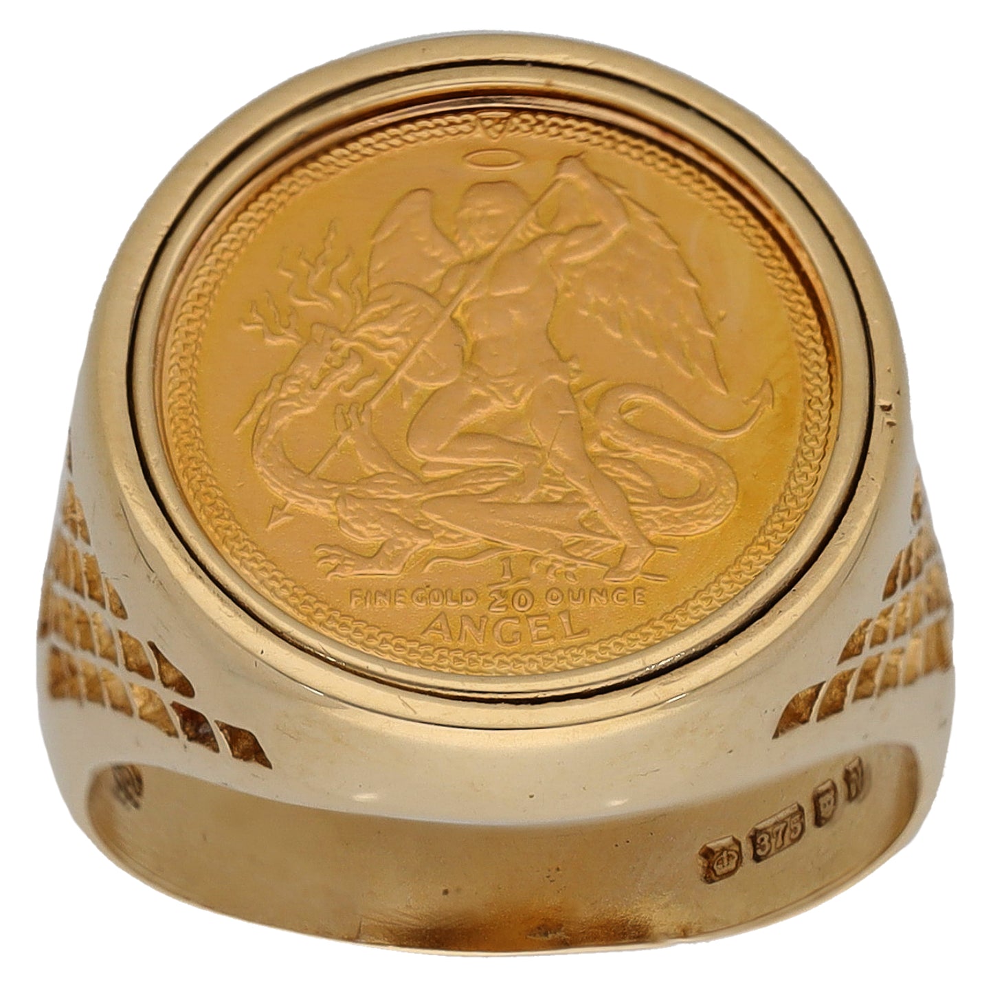 9ct Gold 1/20 OZ Isle Of Man Angel Coin Ring Size N