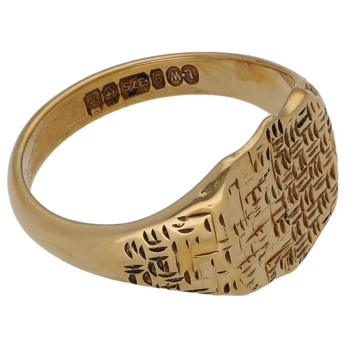 9ct Gold Patterned Signet Ring Size Q
