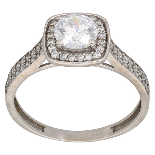 9ct White Gold Cubic Zirconia Halo Ring Size P