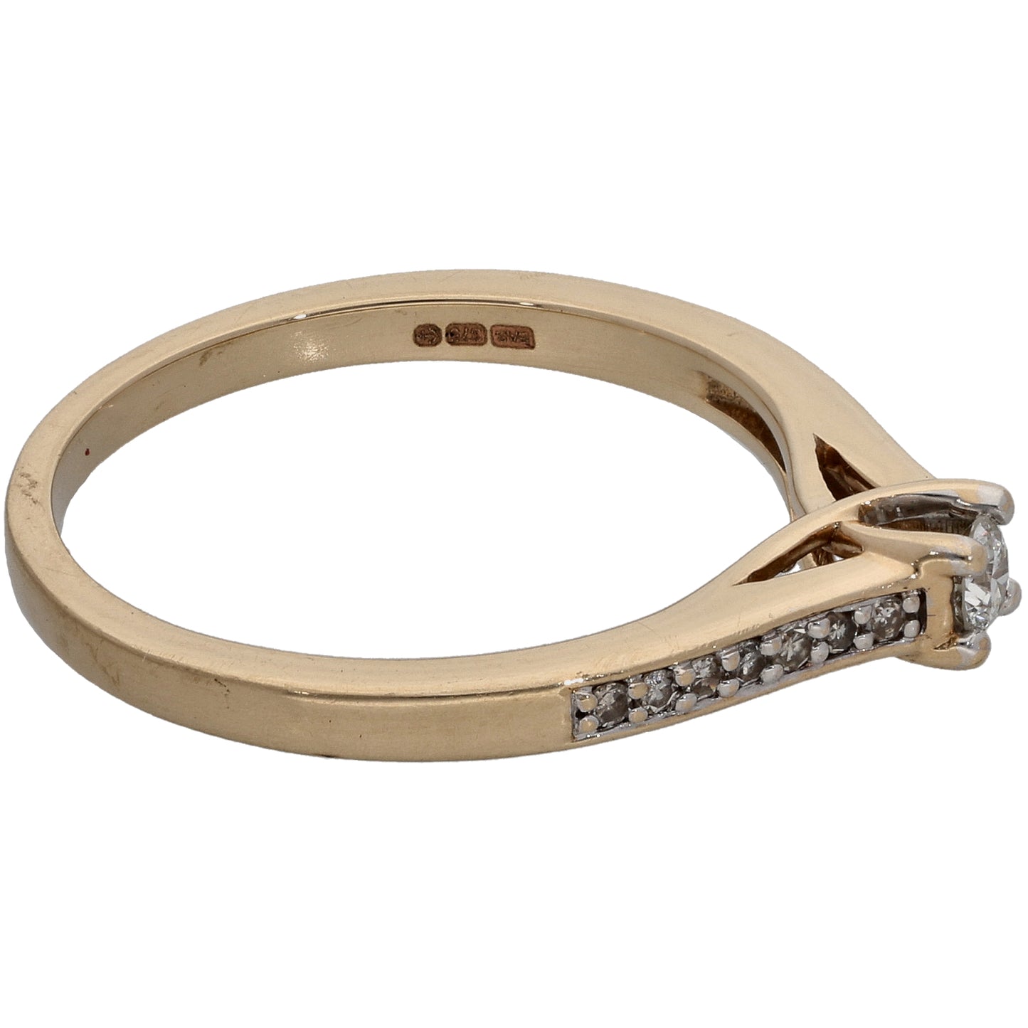 9ct Gold 0.20ct Diamond Solitaire Ring With Accent Stones Size O