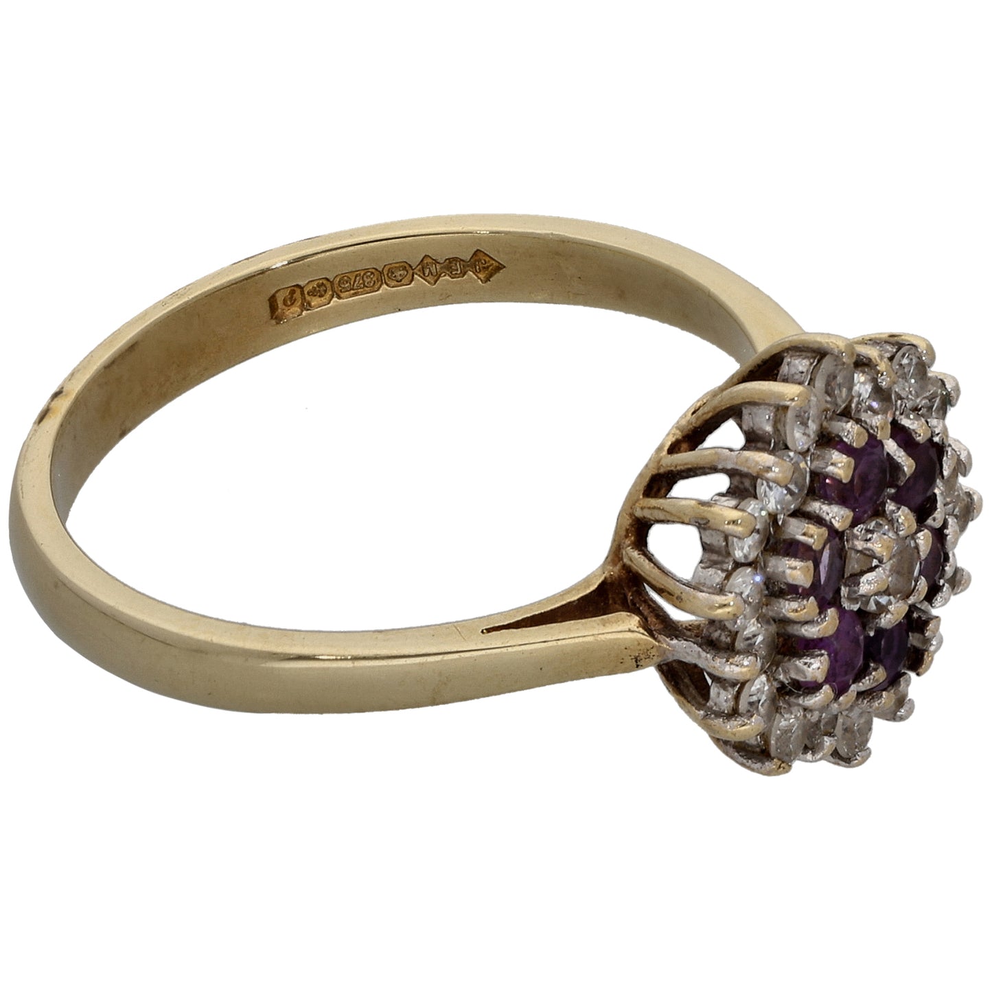 9ct Gold Amethyst & Cubic Zirconia Dress/Cocktail Ring Size M