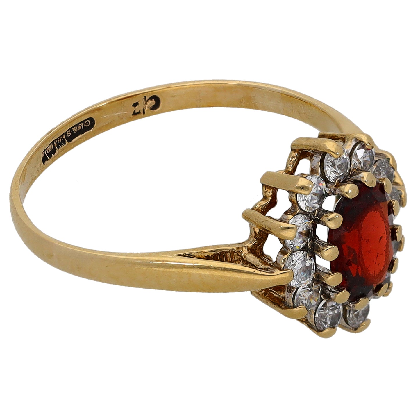 9ct Gold Garnet & Cubic Zirconia Dress/Cocktail Ring Size O
