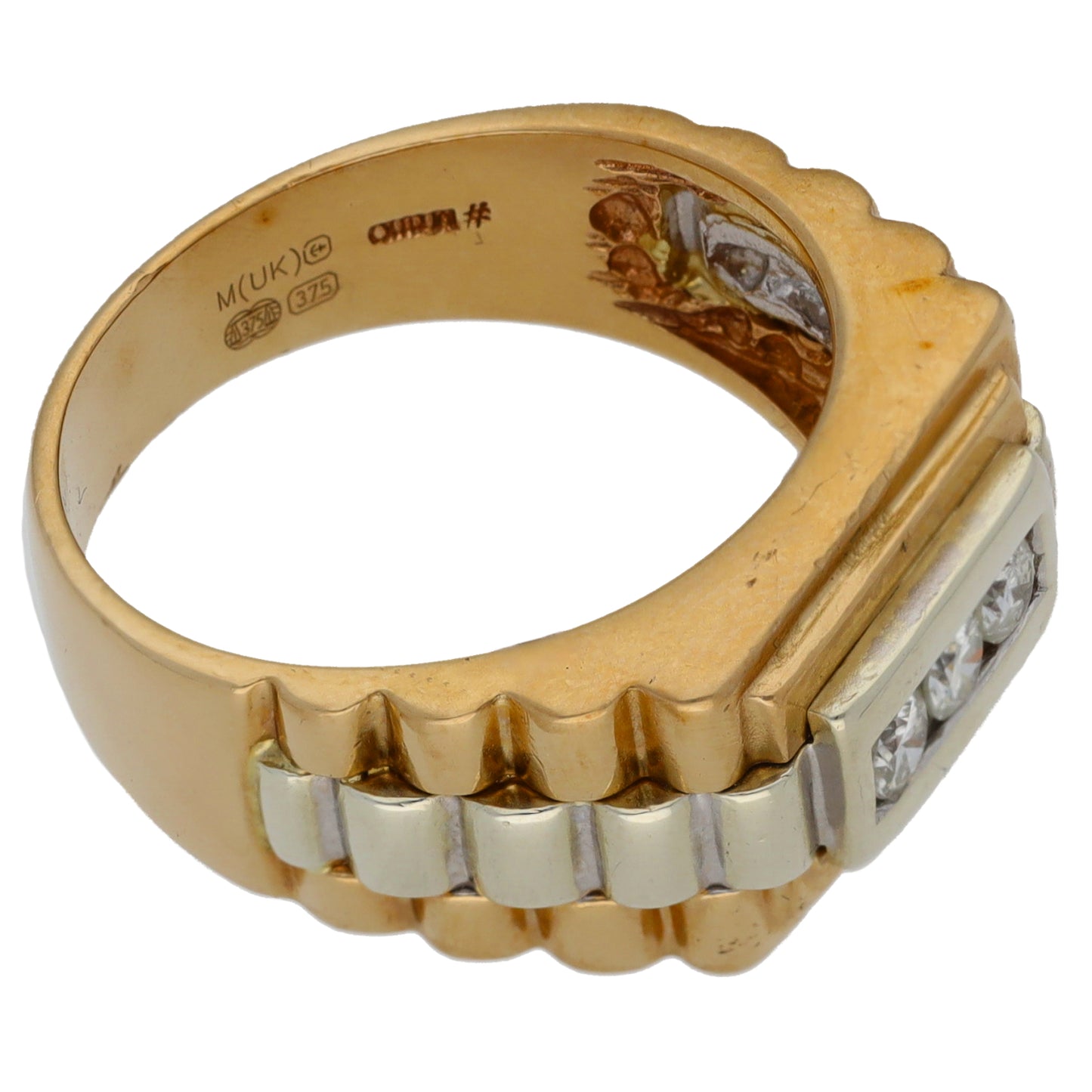 9ct Bicolour Gold 0.24ct Diamond Patterned Signet Ring Size R