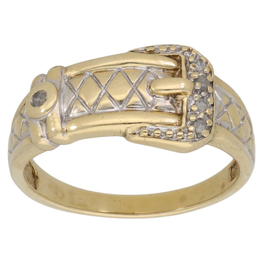9ct Gold 0.05ct Diamond Buckle Ring Size S