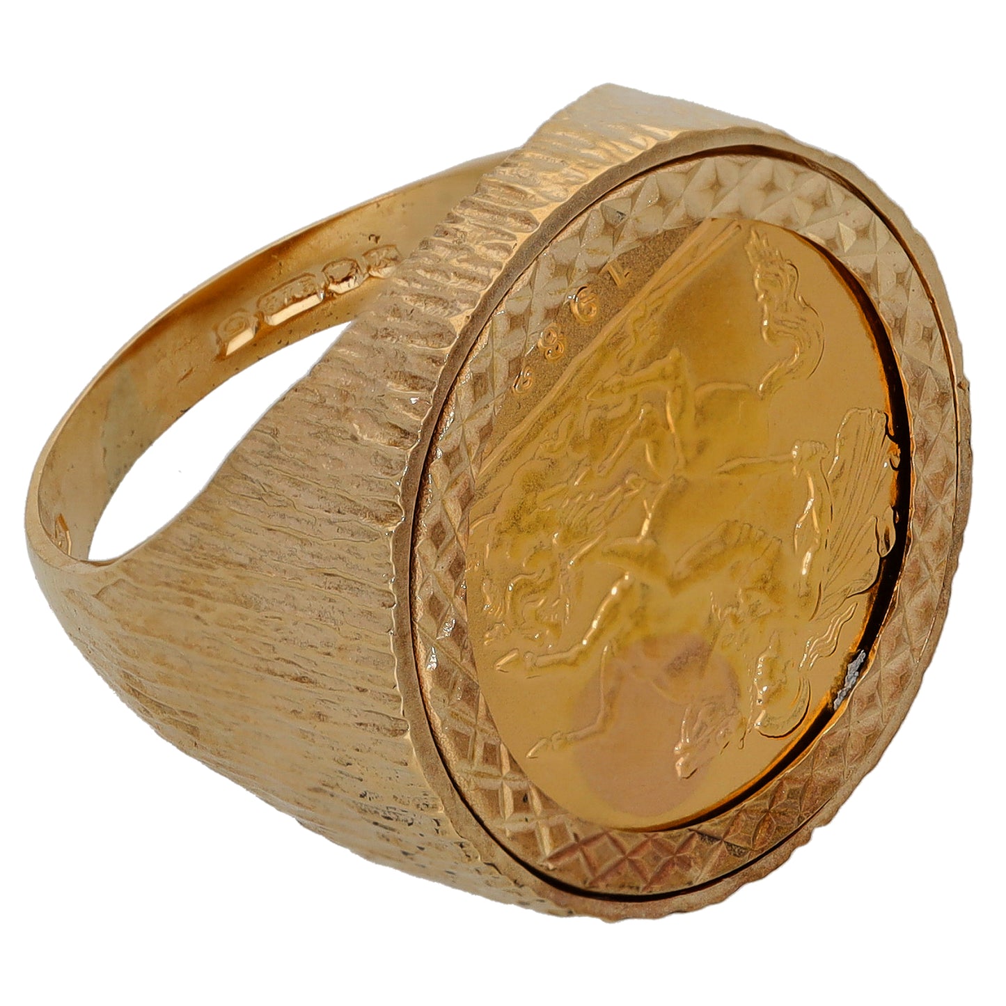 9ct Gold Full Sovereign Coin Ring Size Q