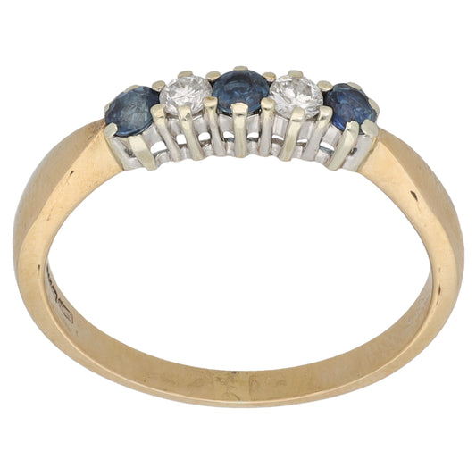 9ct Gold Sapphire & 0.10ct Diamond Half Eternity Ring Size M