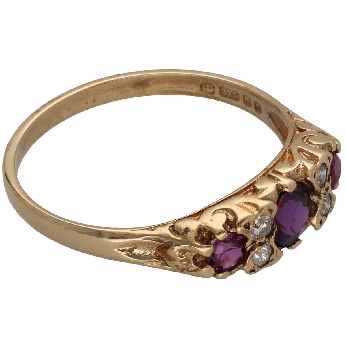 9ct Gold Ruby & 0.04ct Diamond Half Eternity Ring Size P