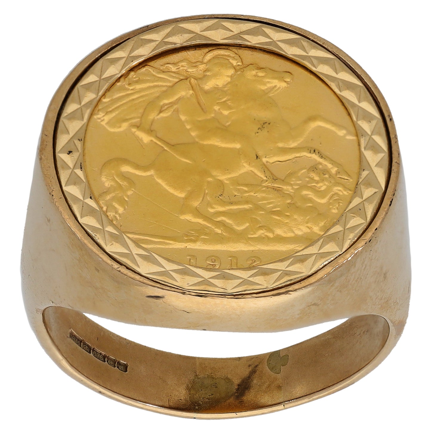 9ct Gold Full Sovereign Coin Ring Size X