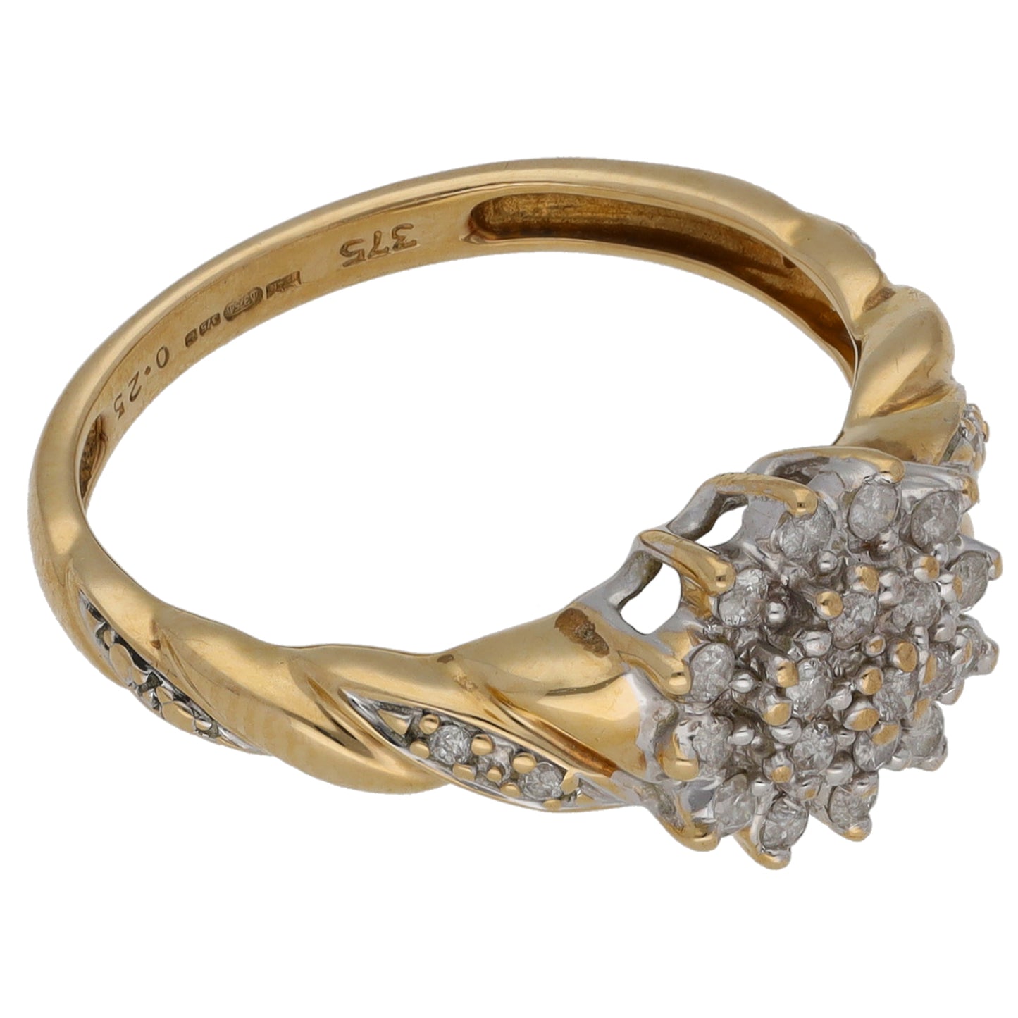 9ct Gold 0.25ct Diamond Cluster Ring Size O