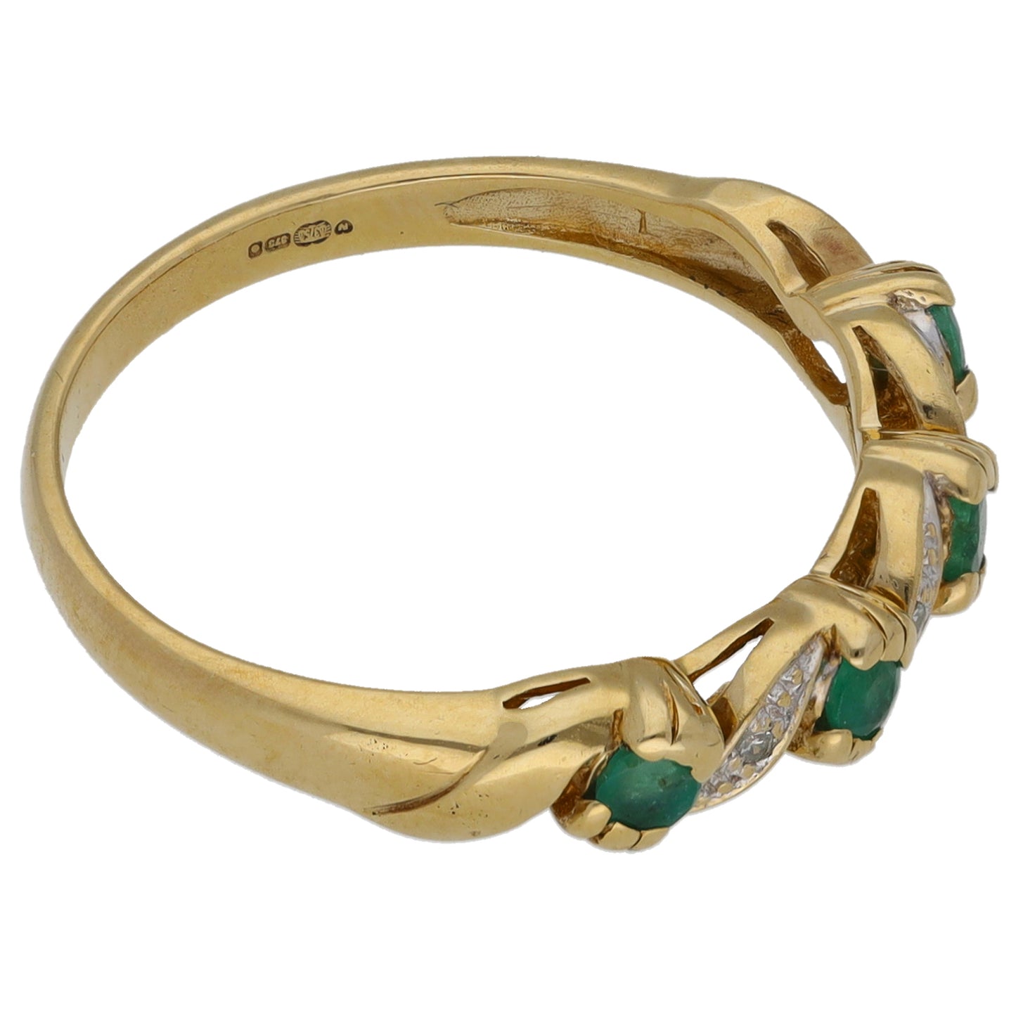 9ct Gold Emerald & 0.015ct Diamond Half Eternity Ring Size N