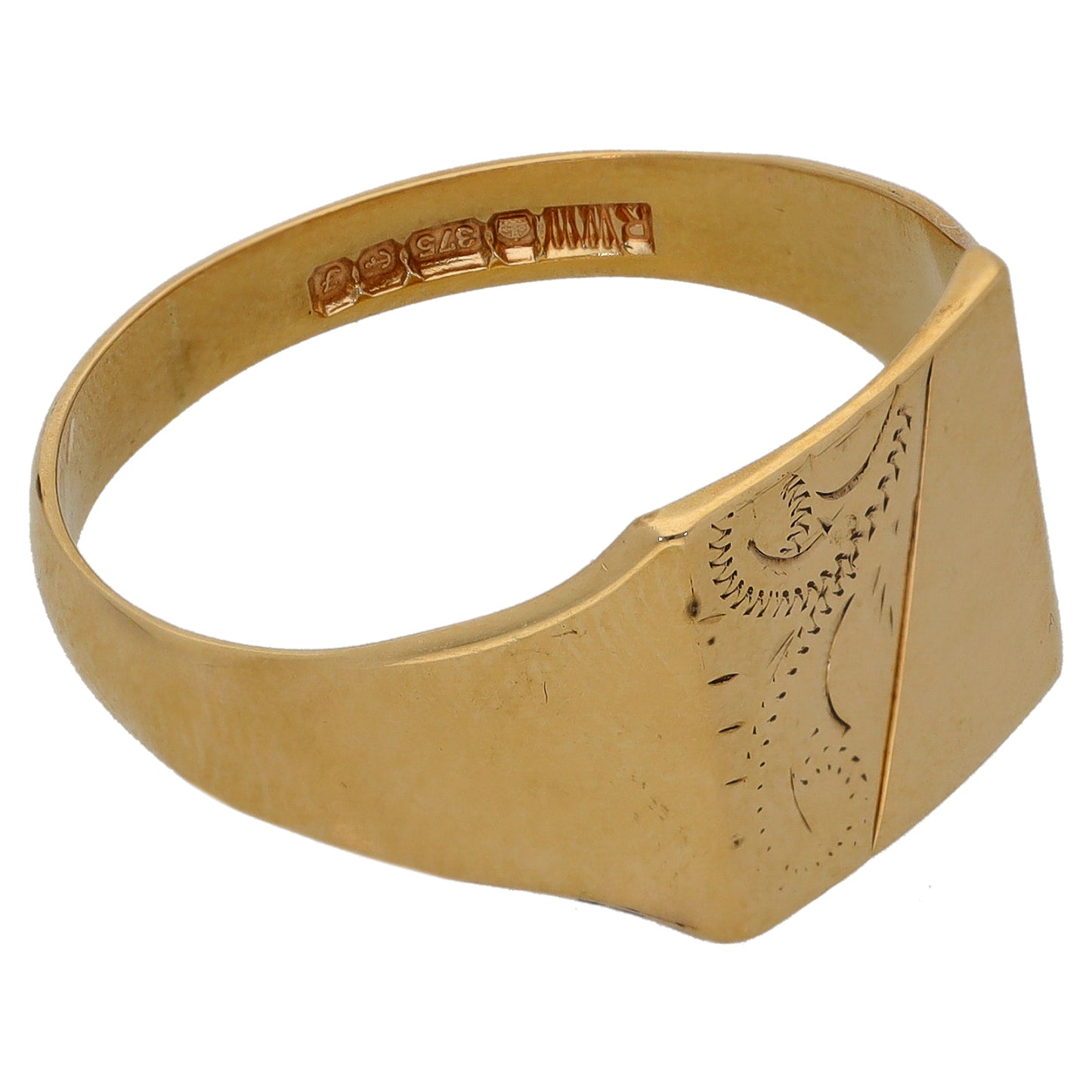 9ct Gold Patterned Signet Ring Size T